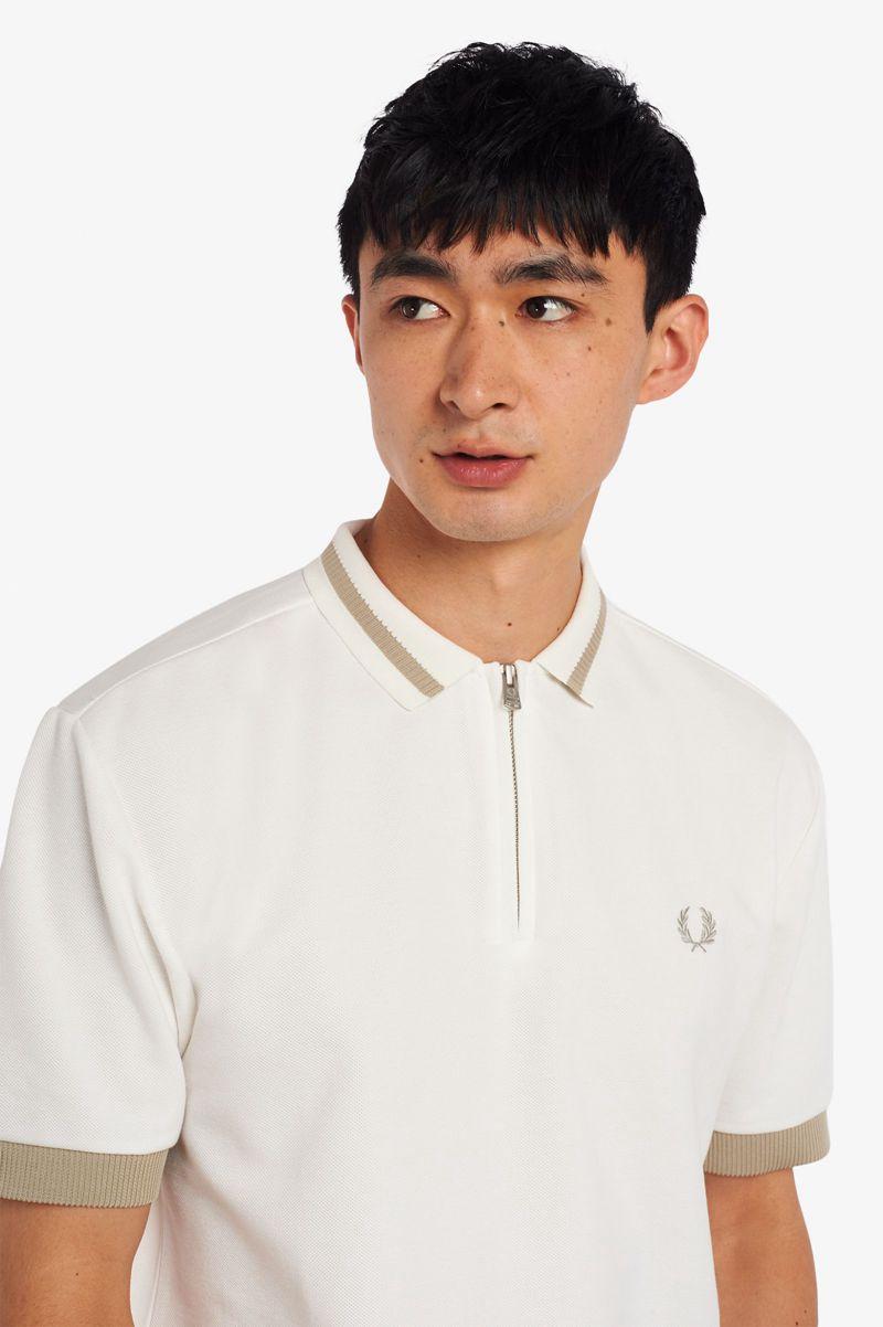 White Fred Perry Zip Neck Polo Men's Shirts | PH 1549QMAZ